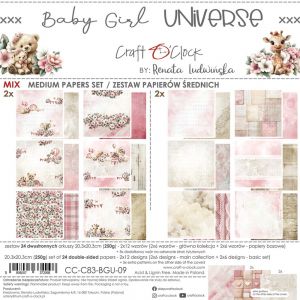 Дизайнерски и фонови хартии "Baby Girl Universe Mix", 20см, Craft o'Clock